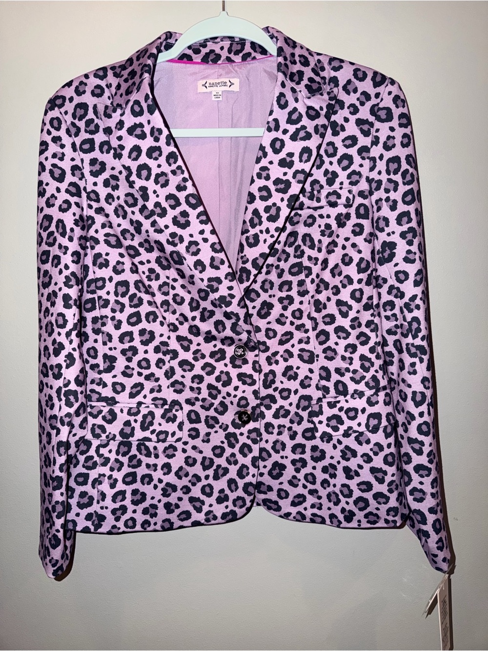 Nanette Lepore pastel lavender size 10 Leopard Print Blazer Jacket luxury